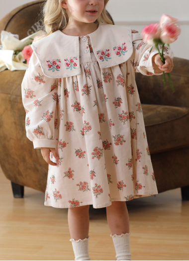 Design Autumn Girls Fashion Floral Long Sleeves Square Collar Dress, MyKids-USA®, Baby & Toddler Dresses, MyKids-USA - - - - - - - .