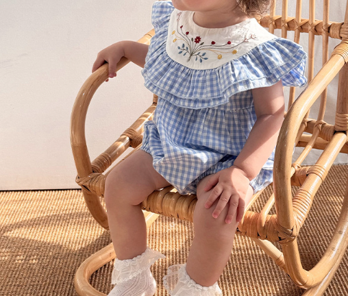Summer Arrival Baby Cute Plaid Sleeveless Flowers Embroidered bodysuit, MyKids-USA®, Baby One-Pieces, MyKids-USA - - - - - - - .