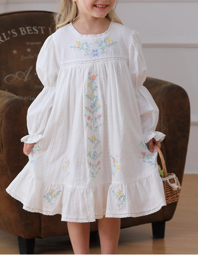 Spring and Autumn Vintage Flowers Embroidered Long-sleeved Dress for Stylish Girls, MyKids-USA®, Baby & Toddler Dresses, MyKids-USA - - - - - - - .