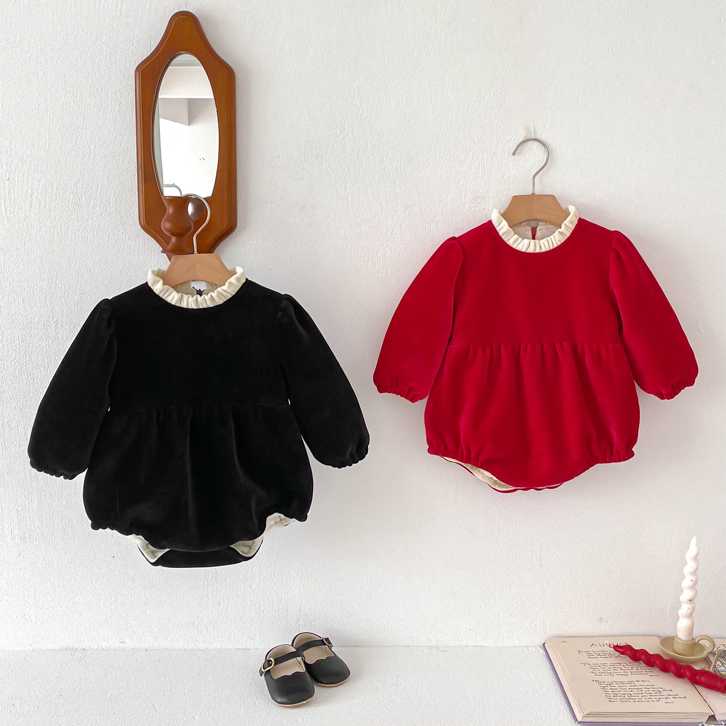 Newborn Baby Girls Ruffle Crew Neck Long Sleeves Solid Color Back Zipper Onesie, MyKids-USA®, Baby One-Pieces, MyKids-USA - - - - - - -