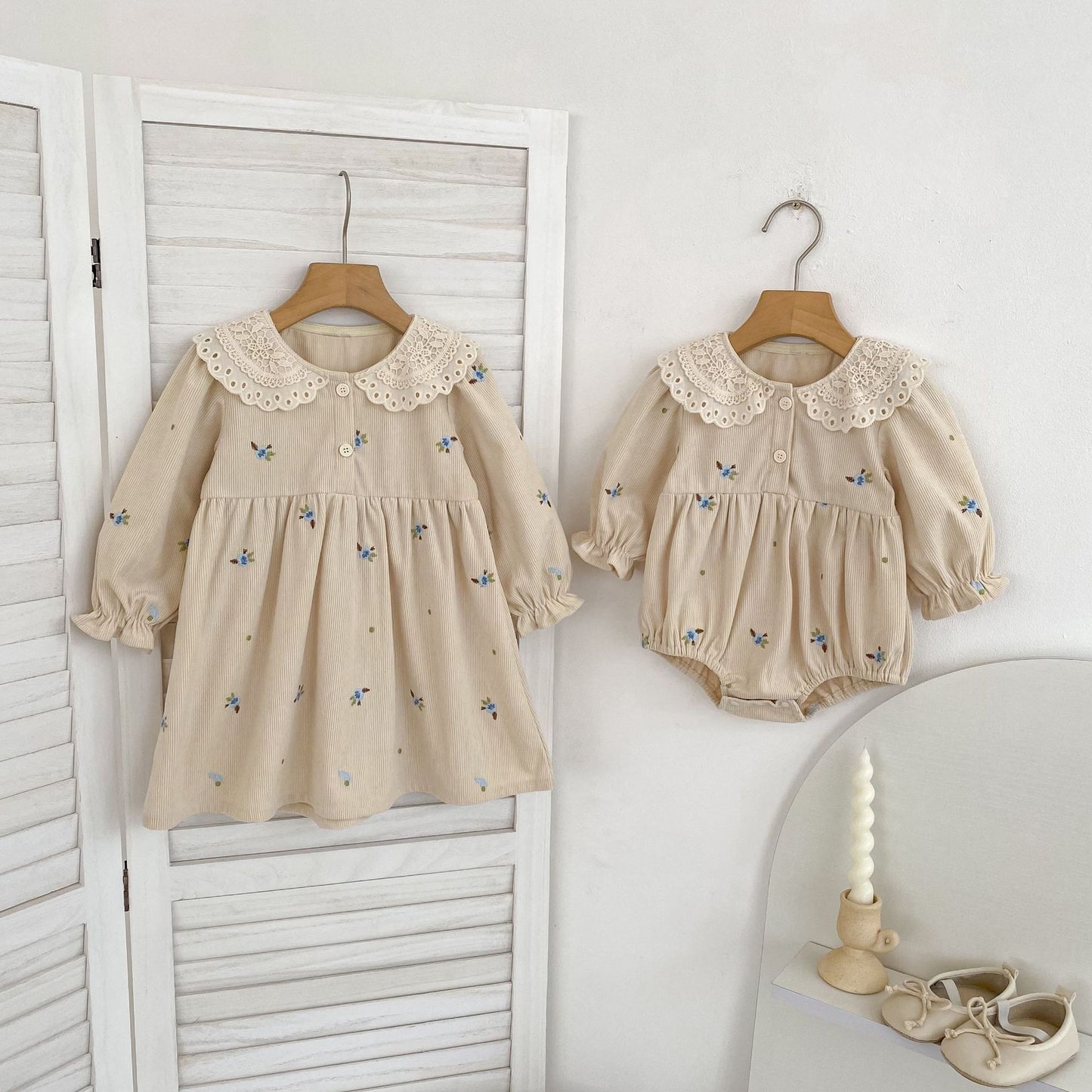 Autumn Hot Selling Baby Kids Girls Flowers Embroidered Pattern Long-sleeved Onesies and Dress – Princess Sister Matching Set, MyKids-USA®, Baby & Toddler Dresses, MyKids-USA - - - - - - -
