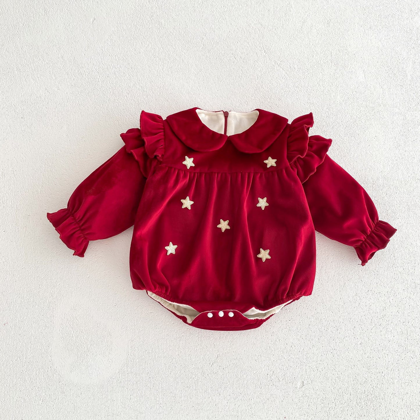 Newborn Baby Girls Peter Pan Collar Long Ruffle Sleeves Star Knitted Onesie, MyKids-USA®, Baby One-Pieces, MyKids-USA - - - - - - -