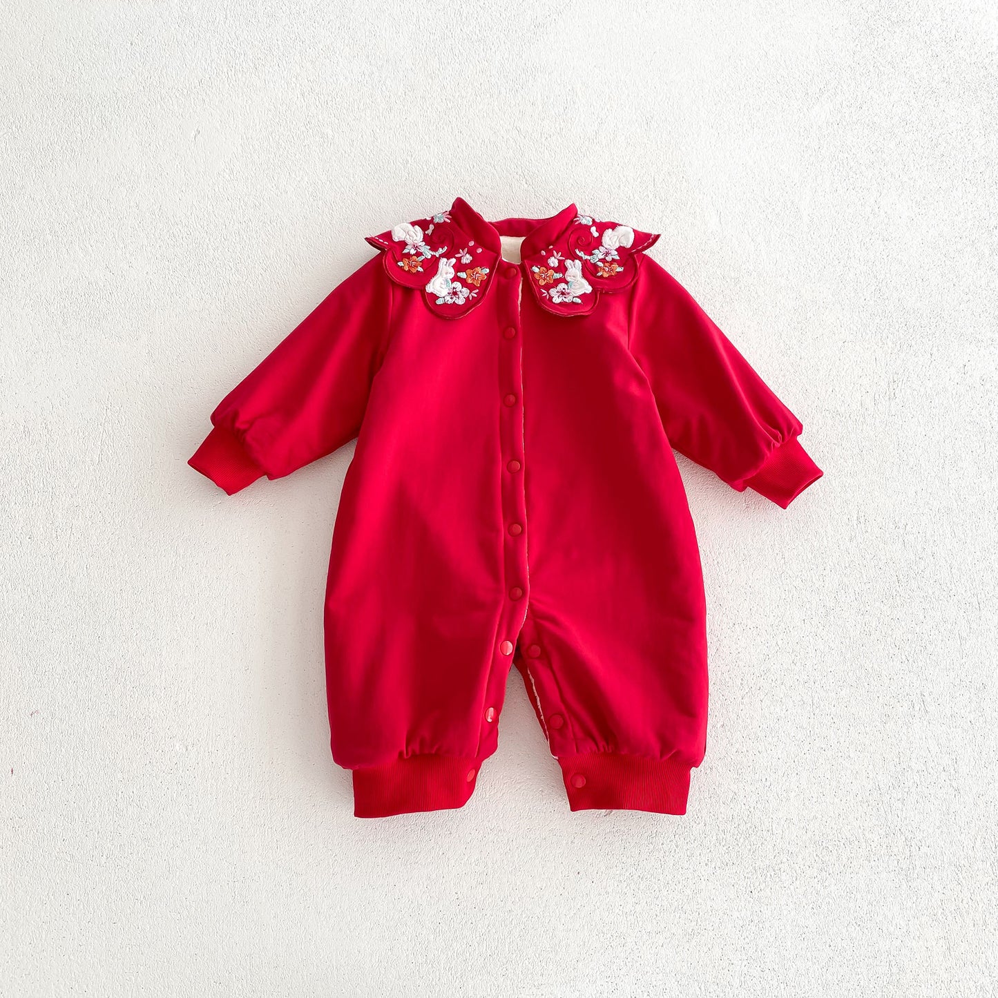 Infant Baby Girls Thick Warm Long Sleeve Rabbits Floral Knitted Round Collar Red Romper, MyKids-USA®, Baby One-Pieces, MyKids-USA - - - - - - -