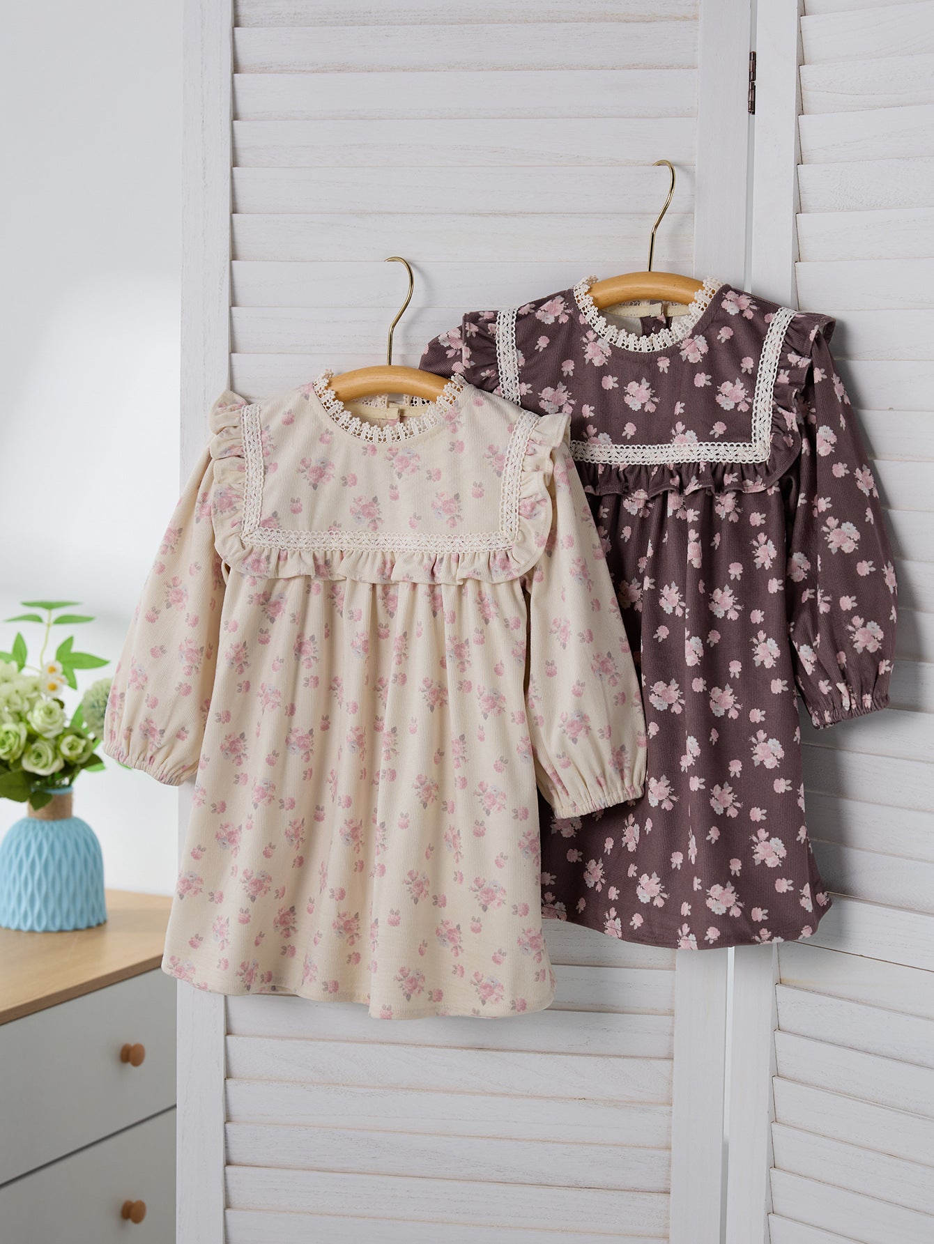 Spring and Autumn Floral Printed Long-sleeved Dress with Lace Neck for Stylish Girls, MyKids-USA®, Baby & Toddler Dresses, MyKids-USA - - - - - - -