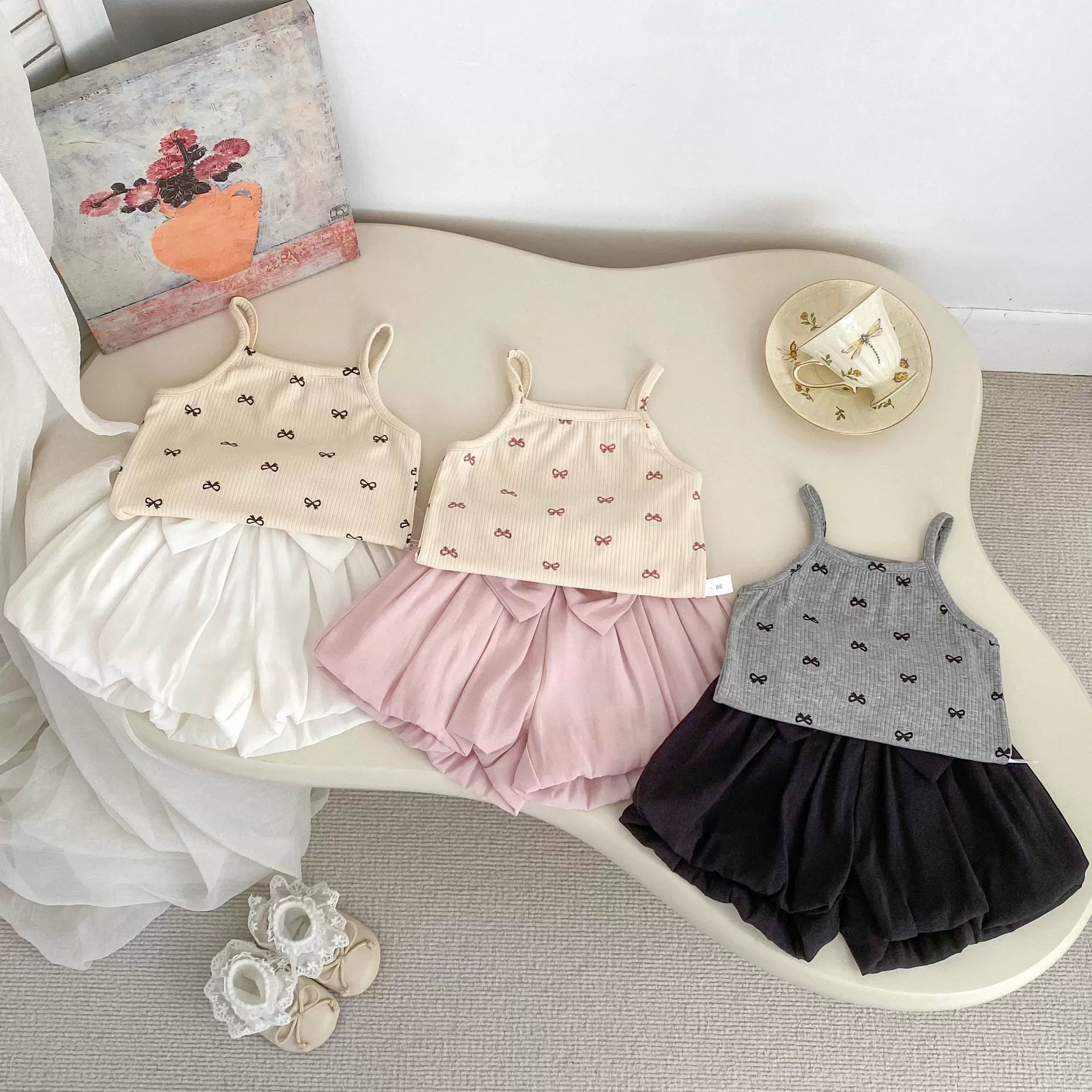 summer infant butterfly Summer Baby Kids Girls Butterfly-bows Pattern Sleeveless Vest and Plain Shorts Clothing Set 73 (6-9M) / White