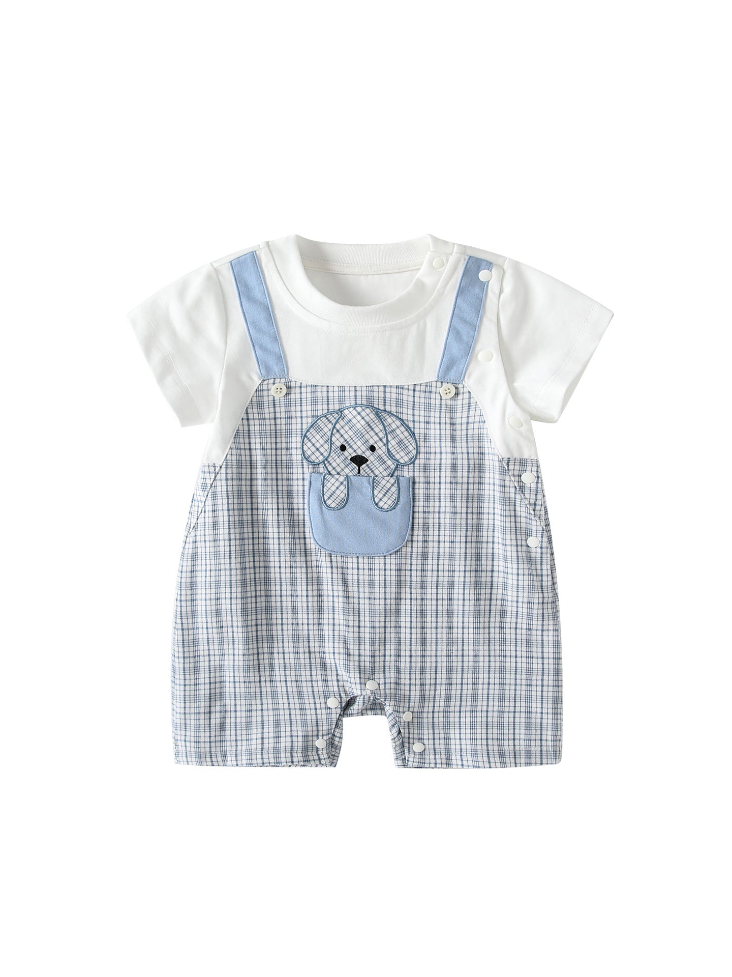 Summer Arrival Baby Boys Short Sleeves Color Patchwork Plaid Rompers Bodysuits