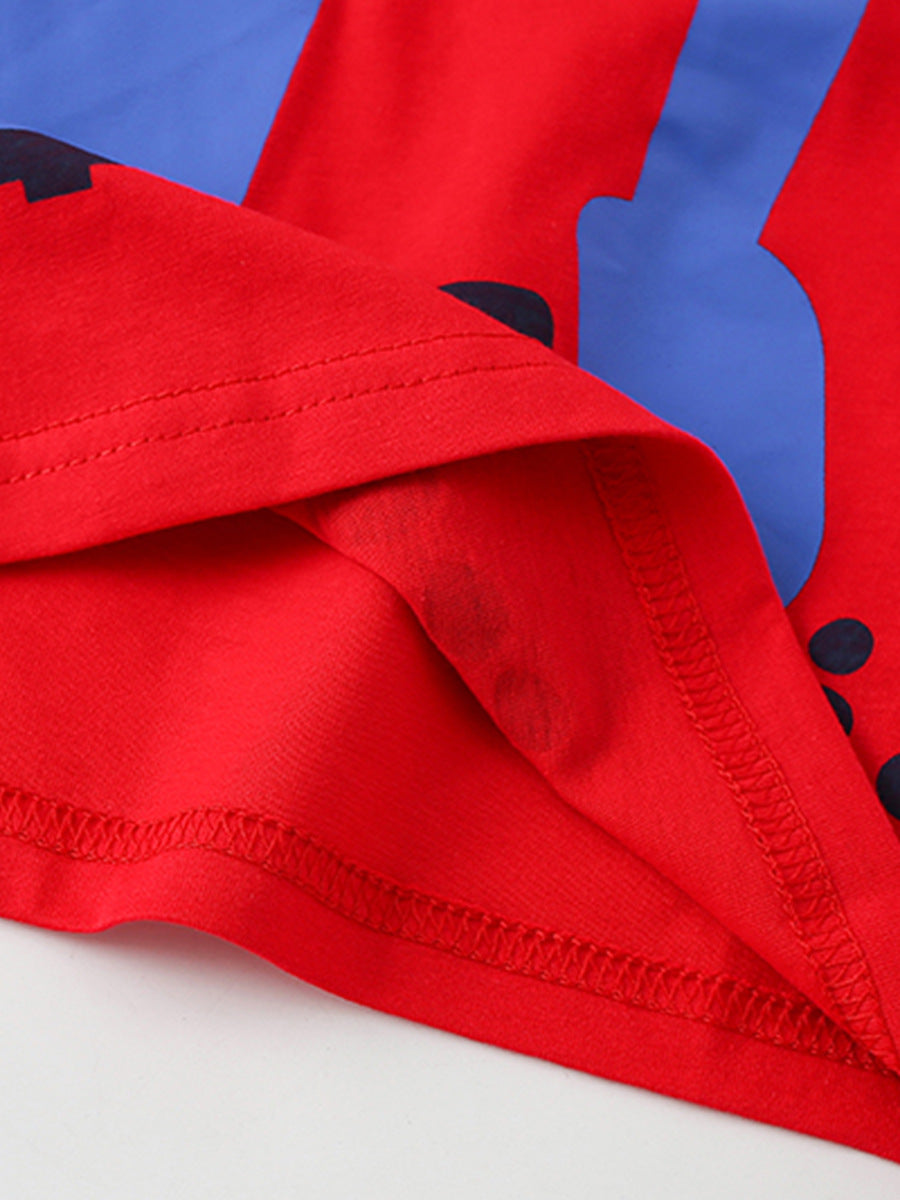 Summer Boys’ Red Cartoon Pattern T-shirt