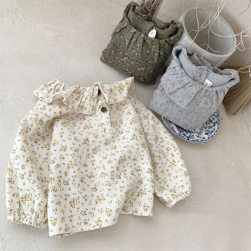 Spring Arrival Baby Girls Long Sleeves Cute Floral Pattern Top, MyKids-USA®, Baby & Toddler Tops, MyKids-USA - Size/Age - 73 (6-9M) - Color - Beige - - - TR2503141608-C