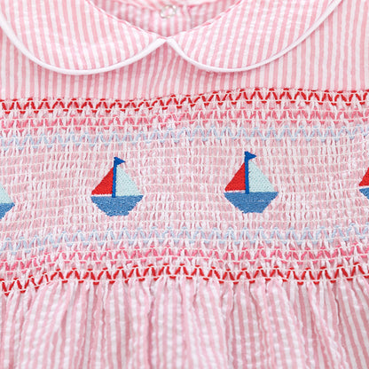 Summer Baby Girls Sleeveless Sailboat Pattern Striped Dress