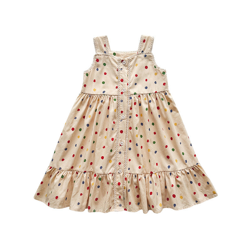 Summer Arrival Baby Girls Sleeveless Dots Pattern Lace Trim Dress, MyKids-USA®, Baby & Children's Dresses, MyKids-USA - - - - - - - .