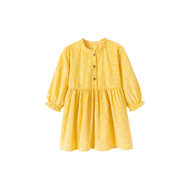 Autumn and Spring Arrival Princess Dots Pattern Long Sleeves Corduroy Dress for Stylish Girls, MyKids-USA®, Baby & Toddler Dresses, MyKids-USA - - - - - - -