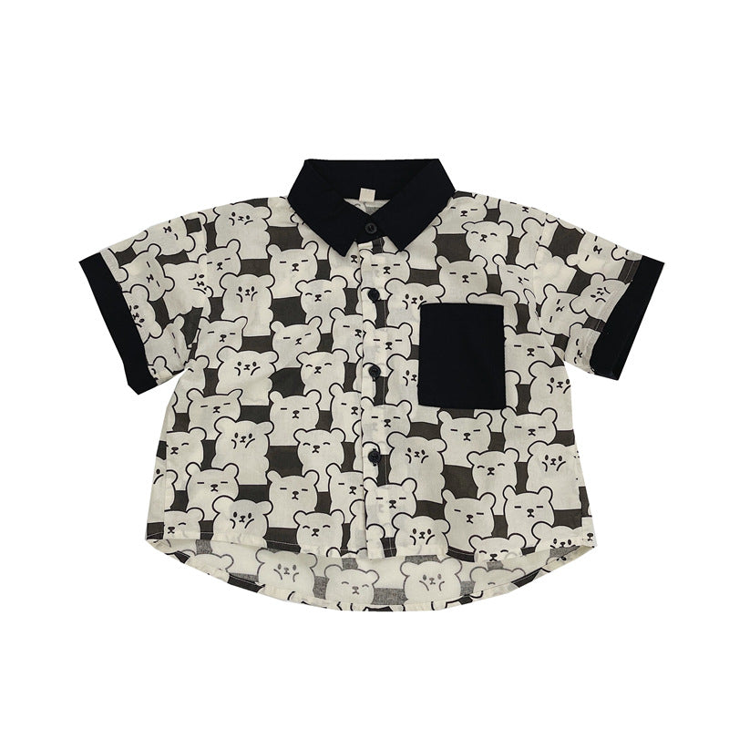 Summer Kids Unisex Casual and Versatile Short Sleeves Turn-down Collar Cartoon Shirt, MyKids-USA®, Shirts, MyKids-USA - Size/Age - 80 (9-12M) - Color - Black - - - TR2505142113-A