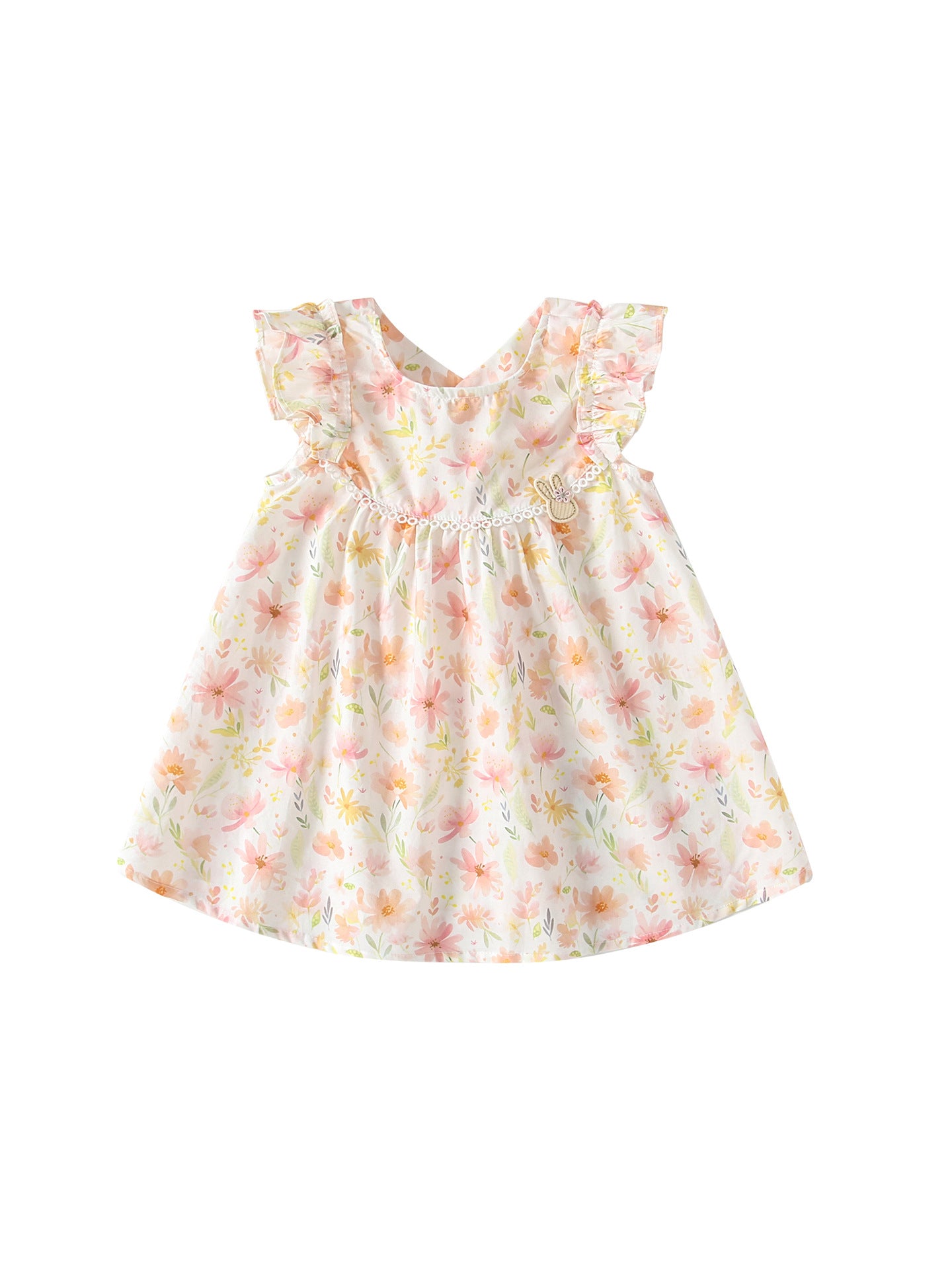 Summer Arrival Colorful Flowers Pattern Fly Sleeves Dress for Stylish Girls