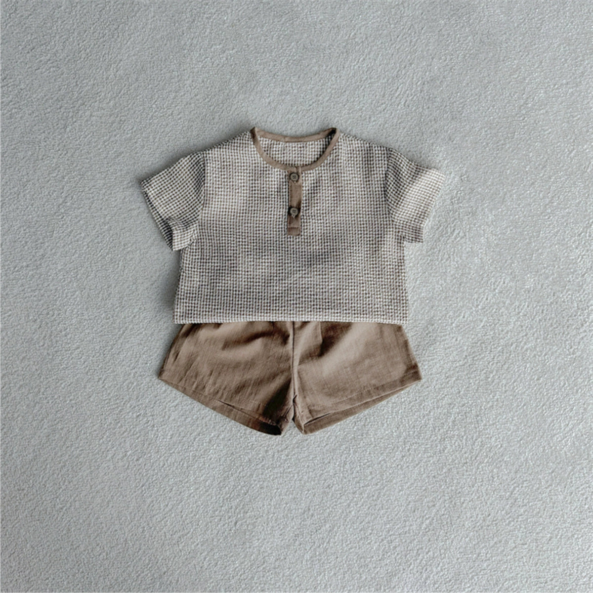 Summer Hot Selling Baby Kids Unisex Short Sleeves Plaid Pattern Shirt and Plain Shorts Clothing Set, MyKids-USA®, Baby & Toddler Outfits, MyKids-USA - Size/Age - 73 (6-9M) - Color - Brown - - - TR2505291718-B