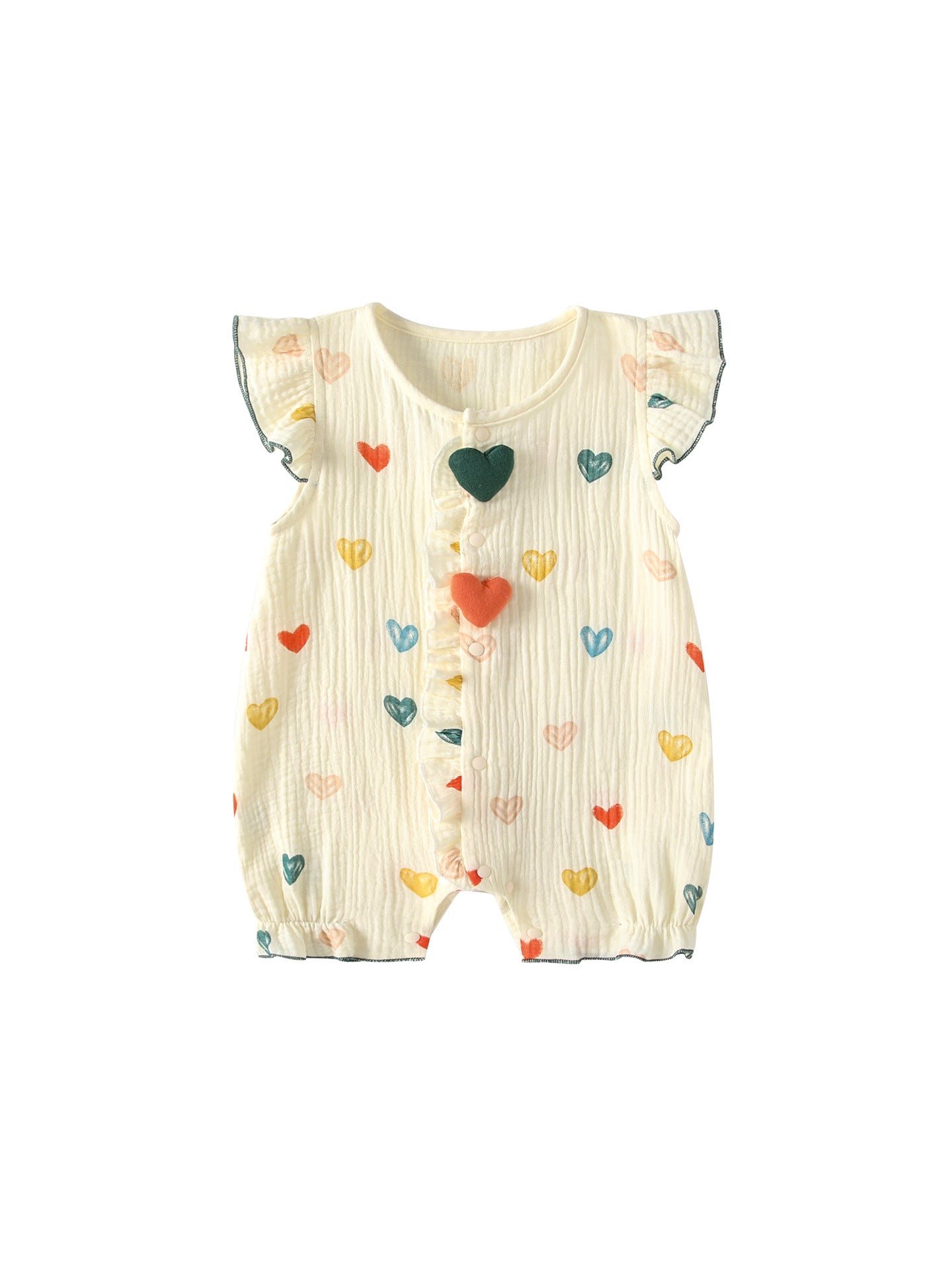 Summer Arrival Baby Girls Fly Sleeves Hearts Pattern Rompers Bodysuits