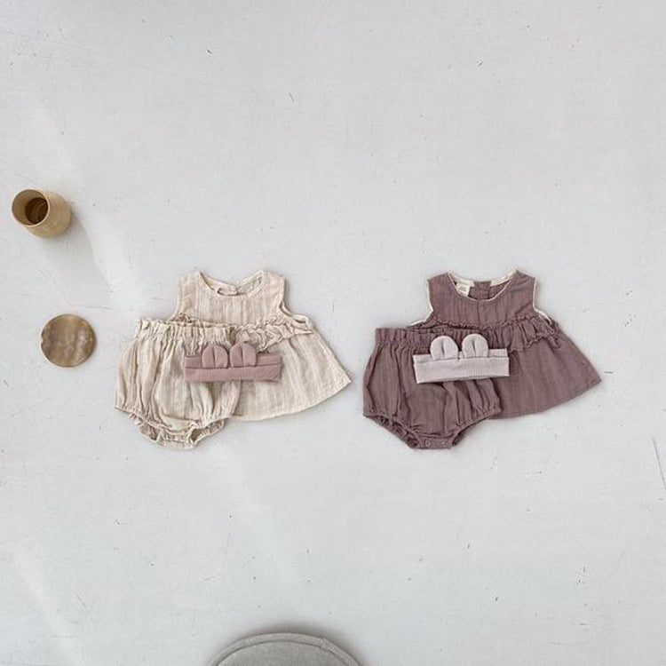 Summer Hot Selling Baby Girls Sleeveless Pleated Solid Color Top Vest Dress And Bloomers Clothing Set, MyKids-USA®, Baby One-Pieces, MyKids-USA - - - - - - -