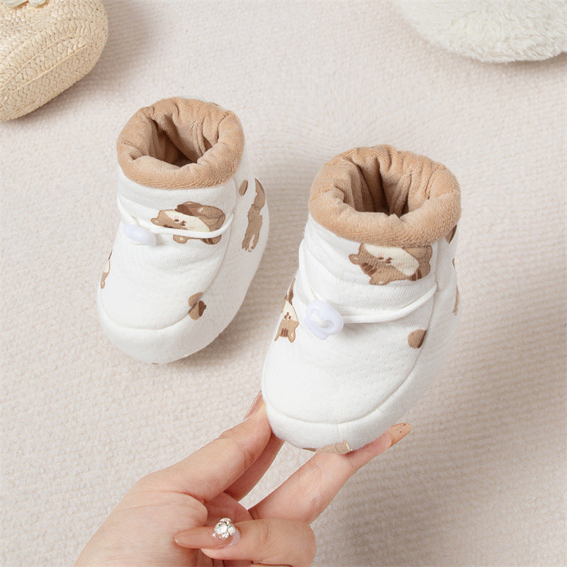 Autumn and Winter Anti-slip Soft Sole Baby Shoes with Fleece-lined Thick Cotton-padded Fabric, MyKids-USA®, Baby & Toddler Shoes, MyKids-USA - Size/Age - insole length 12.00 cm - Color - White - - - TR2412122338-B
