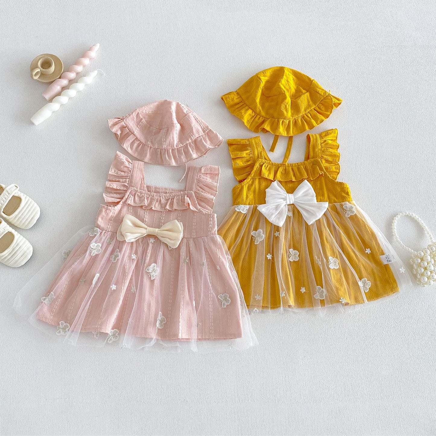 Summer Arrival Baby Girls Fly Sleeves Tulle Patchwork Dress with Hat, MyKids-USA®, Baby & Children's Dresses, MyKids-USA - - - - - - - .