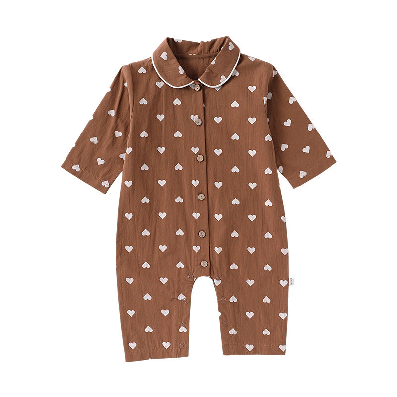 Spring Arrival Baby Unisex Long Sleeves Simple Heart Pattern Rompers, MyKids-USA®, Baby One-Pieces, MyKids-USA - Size/Age - 66 (3-6M) - Color - Brown - - - TR2502282302-B