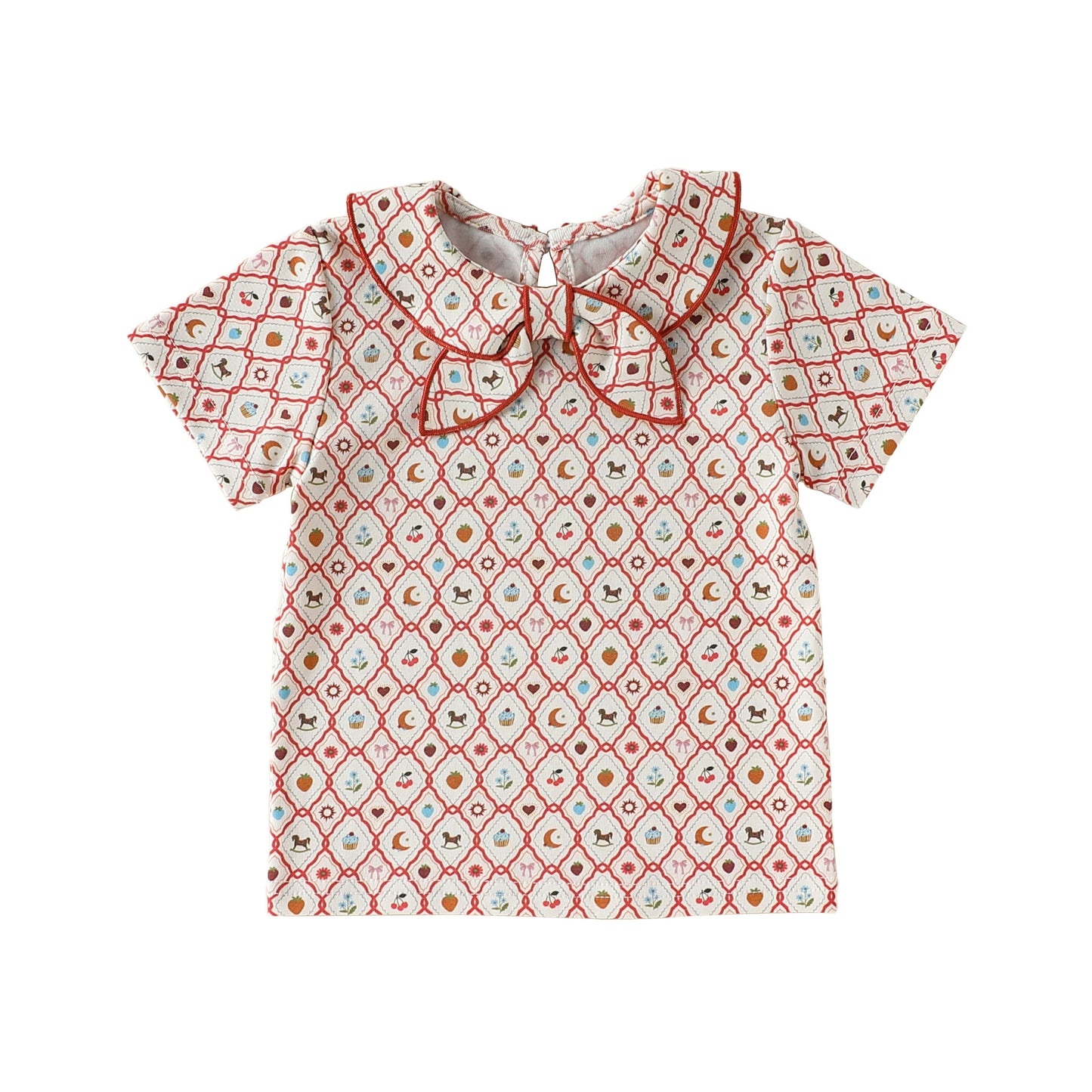 Summer Arrival Baby Girls Short Sleeves Argyle and Fruits Pattern Navy Collar T-shirt, MyKids-USA®, T-Shirts, MyKids-USA - Size/Age - 73 (6-9M) - Color - Pink - - - TR2604262345-B.