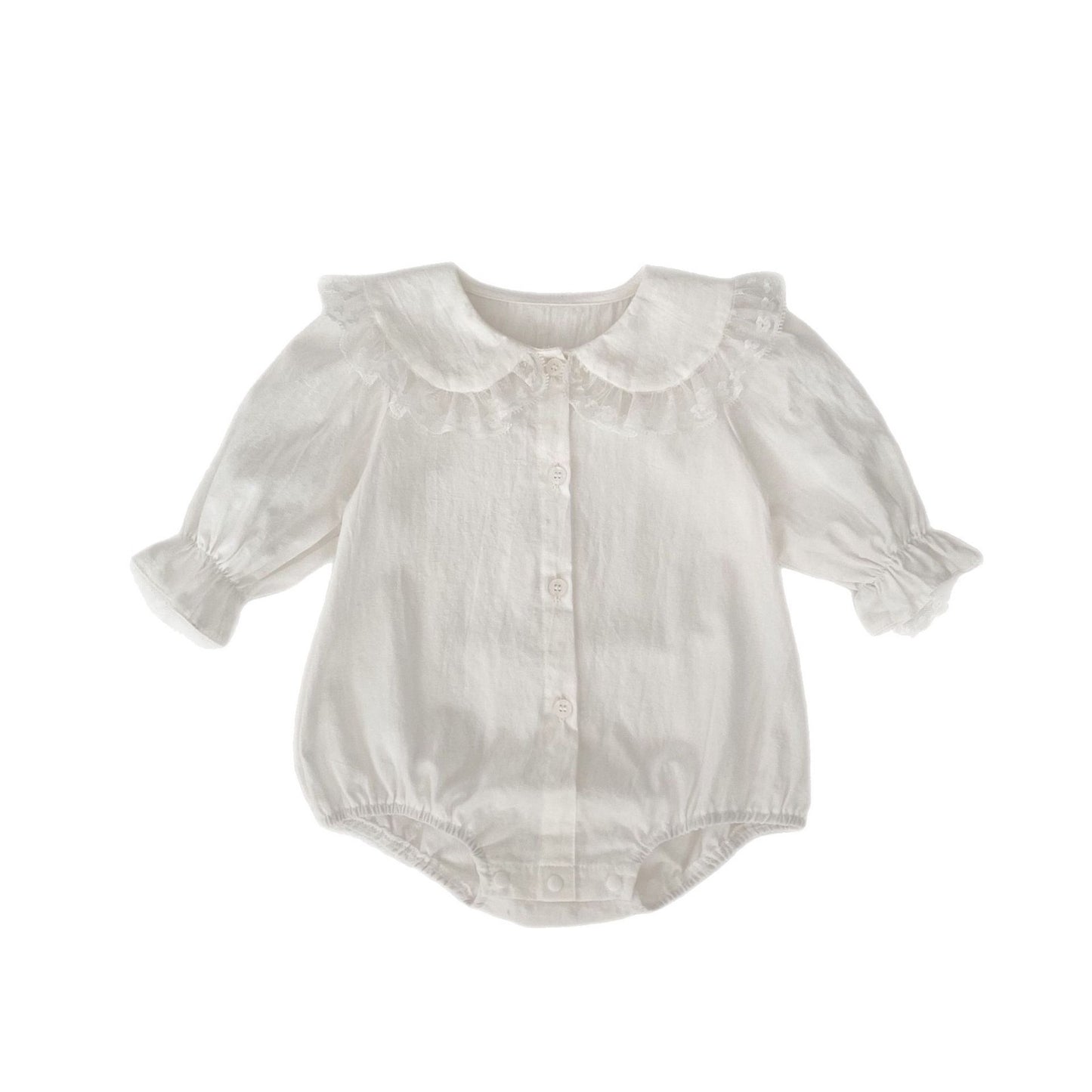 Spring Arrival Baby Girls Long Sleeves Floral Embroidered Lace Trim Collar Onesies Bodysuits, MyKids-USA®, Baby One-Pieces, MyKids-USA - - - - - - -