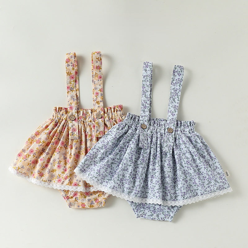 Summer Arrival Baby Girls Floral Pattern Sleeveless Strap Overalls