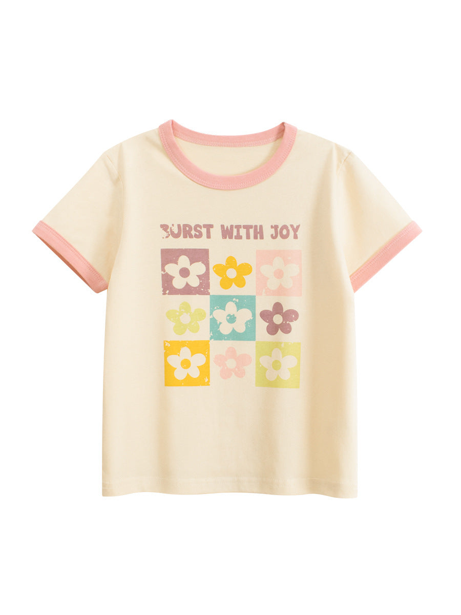 Summer Girls’ Flowers and Letters Pattern T-shirt in European and American Style, MyKids-USA®, T-Shirts, MyKids-USA - - - - - - - .