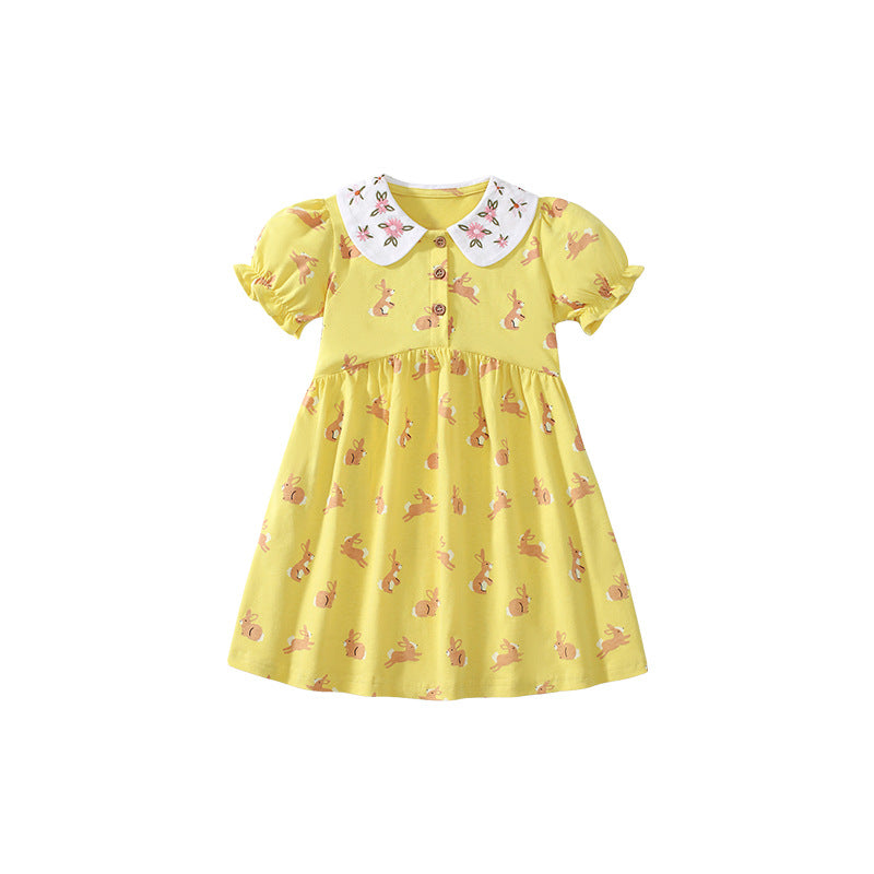 Summer Arrival Cartoon Rabbits Pattern Short Sleeves Dress for Stylish Girls, MyKids-USA®, Baby & Toddler Dresses, MyKids-USA - - - - - - -