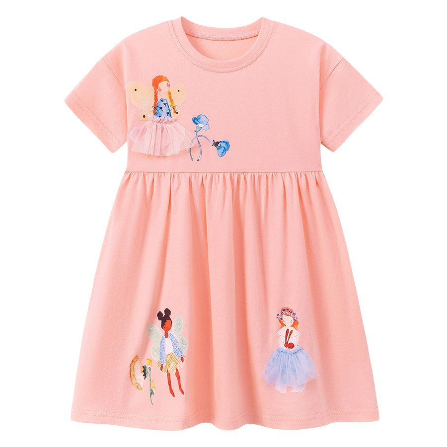 Summer Arrival Princess and Fairy Pattern Short Sleeves Dress for Stylish Girls