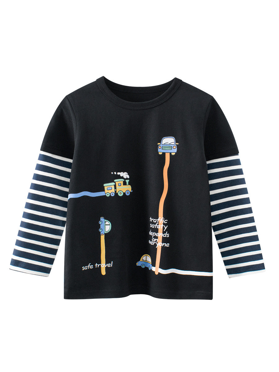 Spring Baby Kids Boys Letters and Cartoon Print Striped Long Sleeves Crew Neck Top, MyKids-USA®, Baby & Toddler Tops, MyKids-USA - - - - - - - .