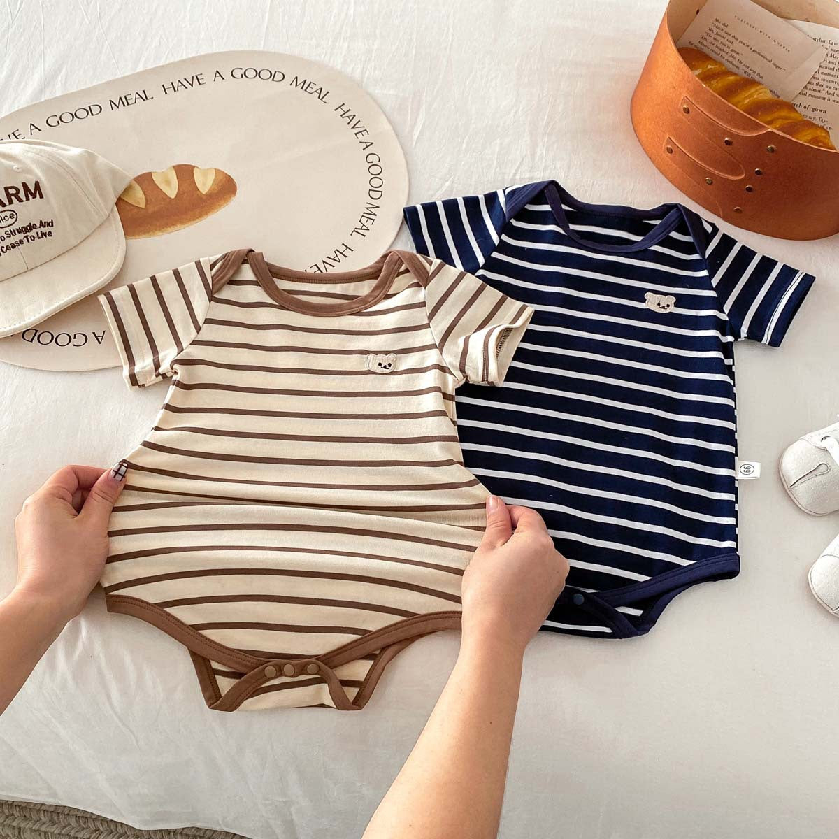 Summer Arrival Baby Boys and Girls Short Sleeves Striped and Teddy Pattern Bodysuit, MyKids-USA®, Baby & Children's One-Pieces, MyKids-USA - - - - - - - .