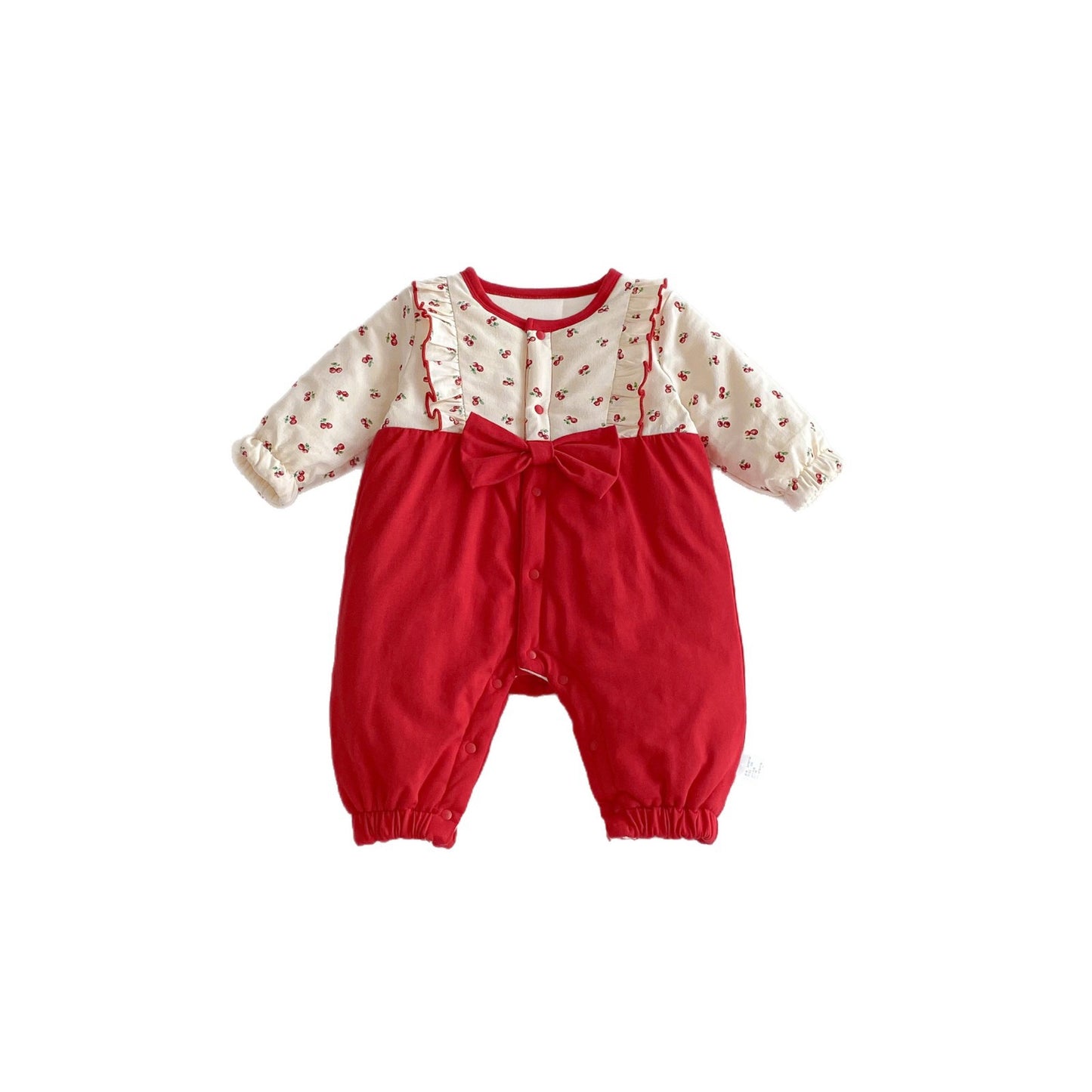 Autumn and Winter Arrival Baby Girls Long Sleeves Cherry Pattern Color Patchwork Rompers, MyKids-USA®, Baby One-Pieces, MyKids-USA - - - - - - - .