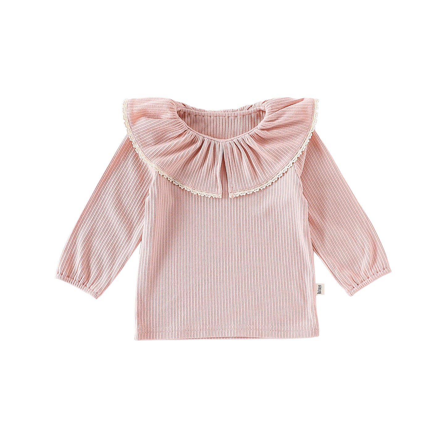Autumn Arrival Baby Girls Solid Color Lace Trim Collar Long Sleeves Top, MyKids-USA®, Shirts, MyKids-USA - Size/Age - 73 (6-9M) - Color - Pink - - - TR2509182244-B