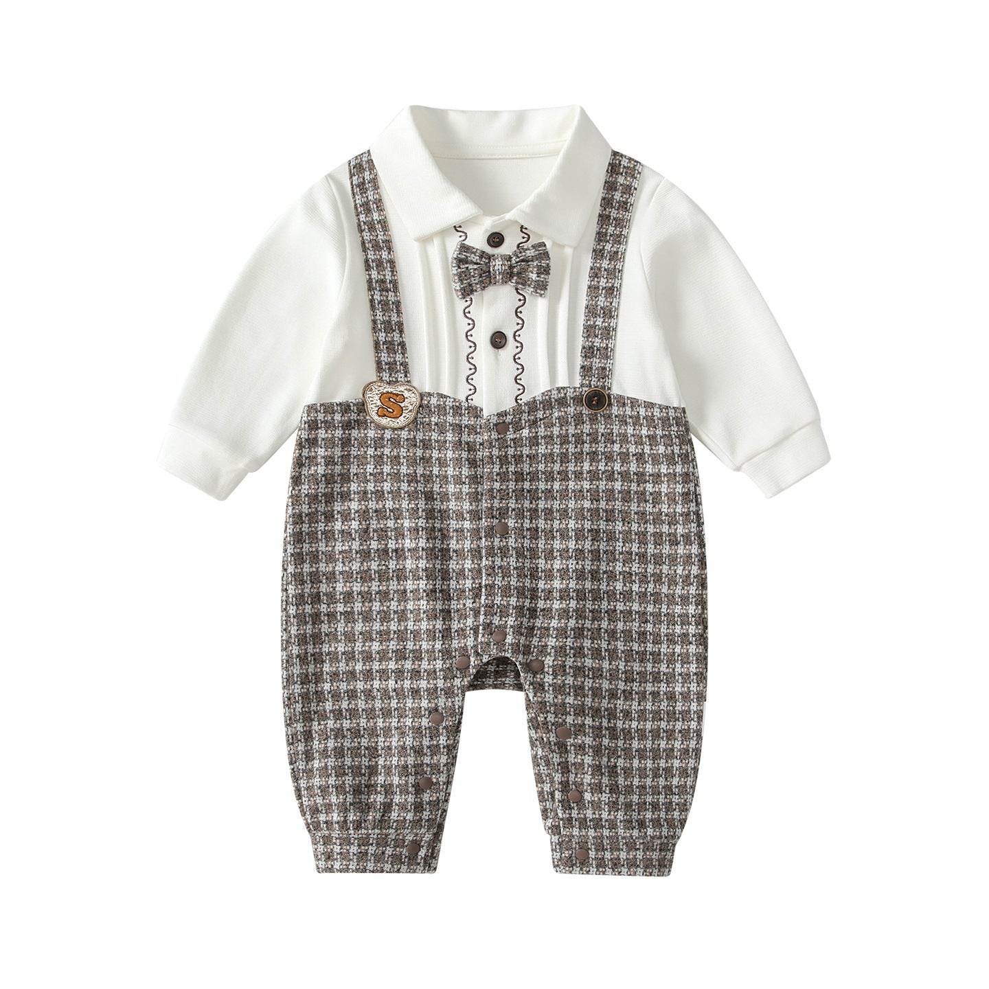 Autumn Hot Selling Baby Boys Color Patchwork Plaid Rompers Bodysuits with Collar, MyKids-USA®, Baby One-Pieces, MyKids-USA - - - - - - -