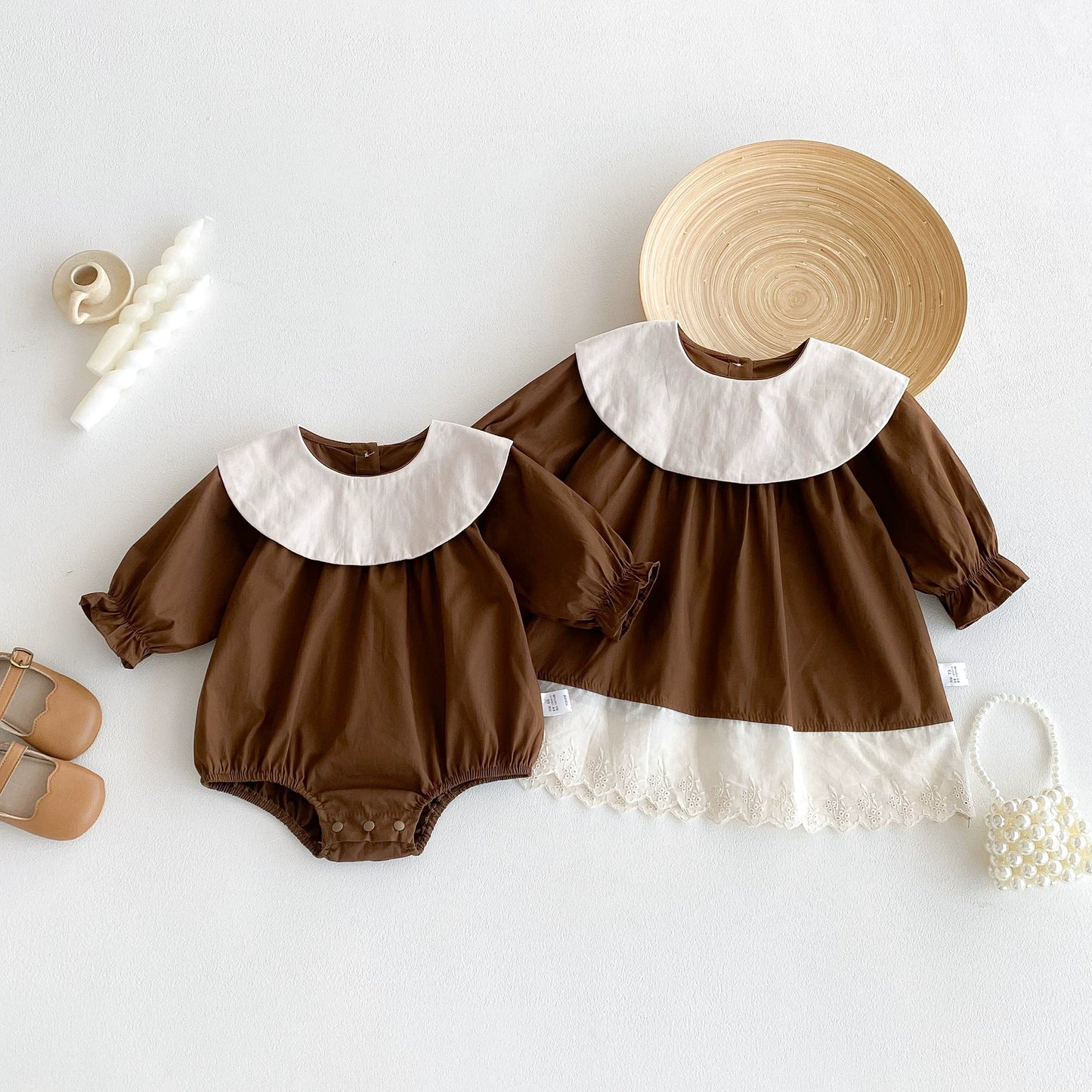 Autumn Baby Kids Girls Color Patchwork Long-sleeved Onesies and Dress – Princess Sister Matching Set, MyKids-USA®, Baby & Toddler Dresses, MyKids-USA - - - - - - -