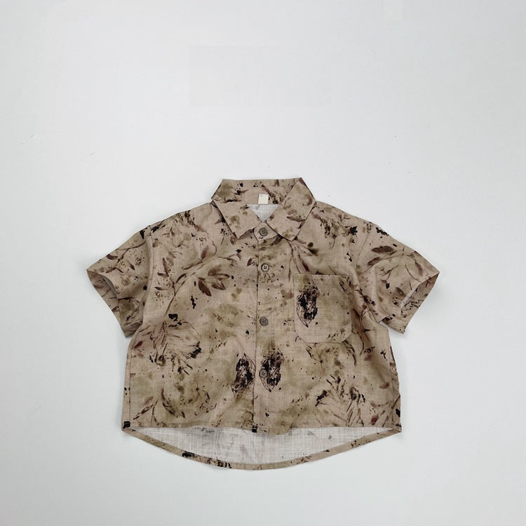 Summer Kids Unisex Wash-Painting Short Sleeves Turn-down Collar Single Breasted Children’s Shirt, MyKids-USA®, Baby & Toddler Tops, MyKids-USA - Size/Age - 80 (9-12M) - Color - Khaki - - - TR2505092047-B