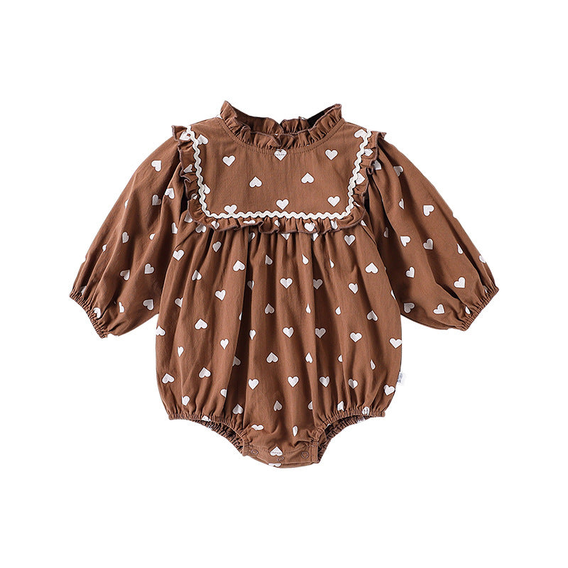 Spring Arrival Baby Girls Long Sleeves Simple Heart Pattern Onesies, MyKids-USA®, Baby One-Pieces, MyKids-USA - Size/Age - 66 (3-6M) - Color - Brown - - - TR2502282330-B