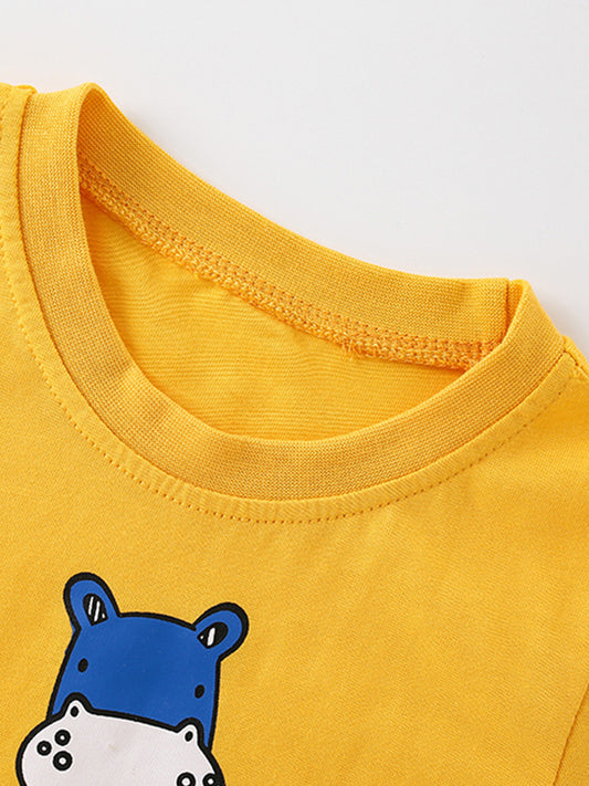 Summer Baby Kids Boys Cartoon Pattern Short Sleeves T-Shirt And Shorts Clothing Set