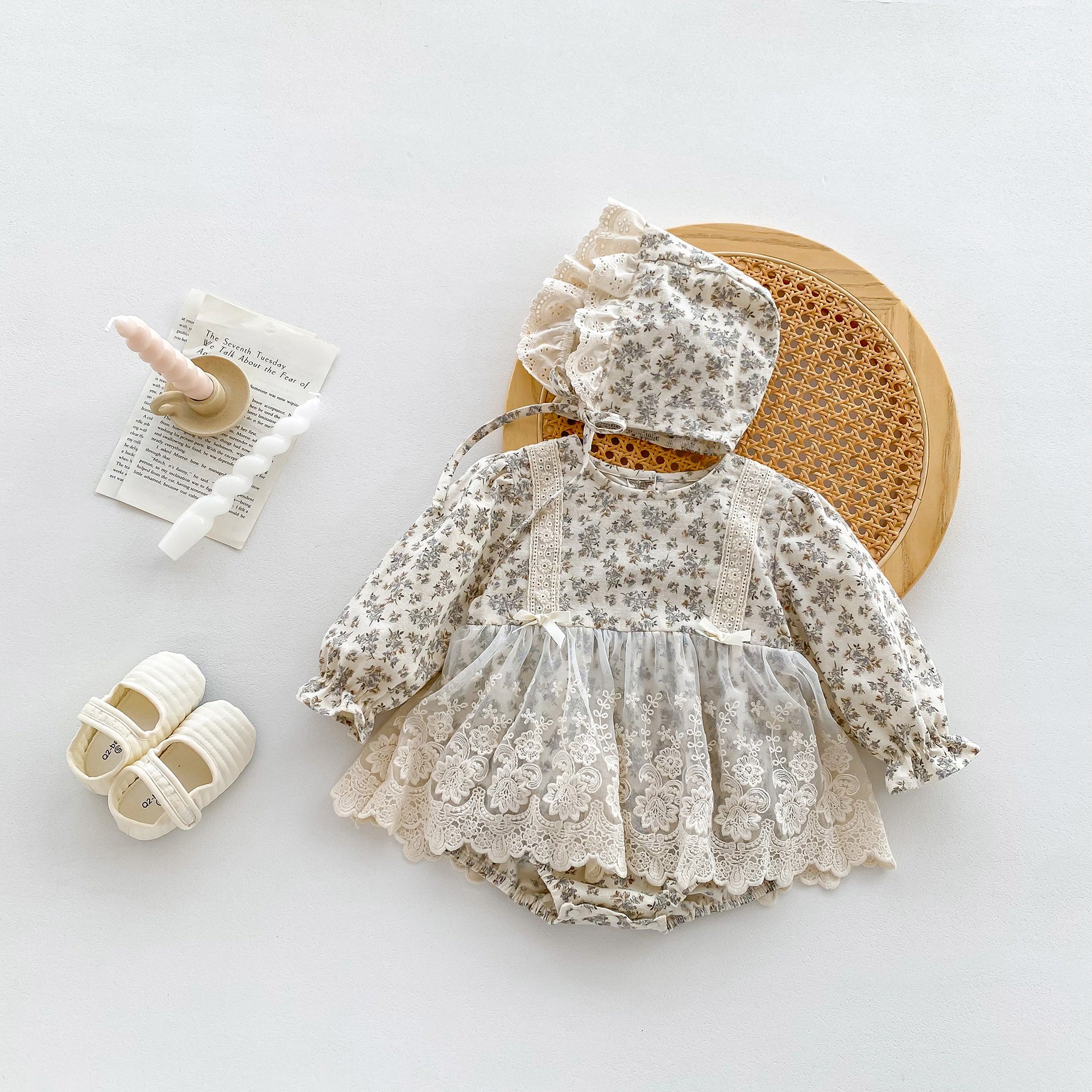 Arrival Baby Floral Princess bodysuit Dress For Girls With Lace 90 (12-24M) / Beige Arrival Baby Floral Princess bodysuit Dress For Girls With Lace 90 (12-24M) / Beige