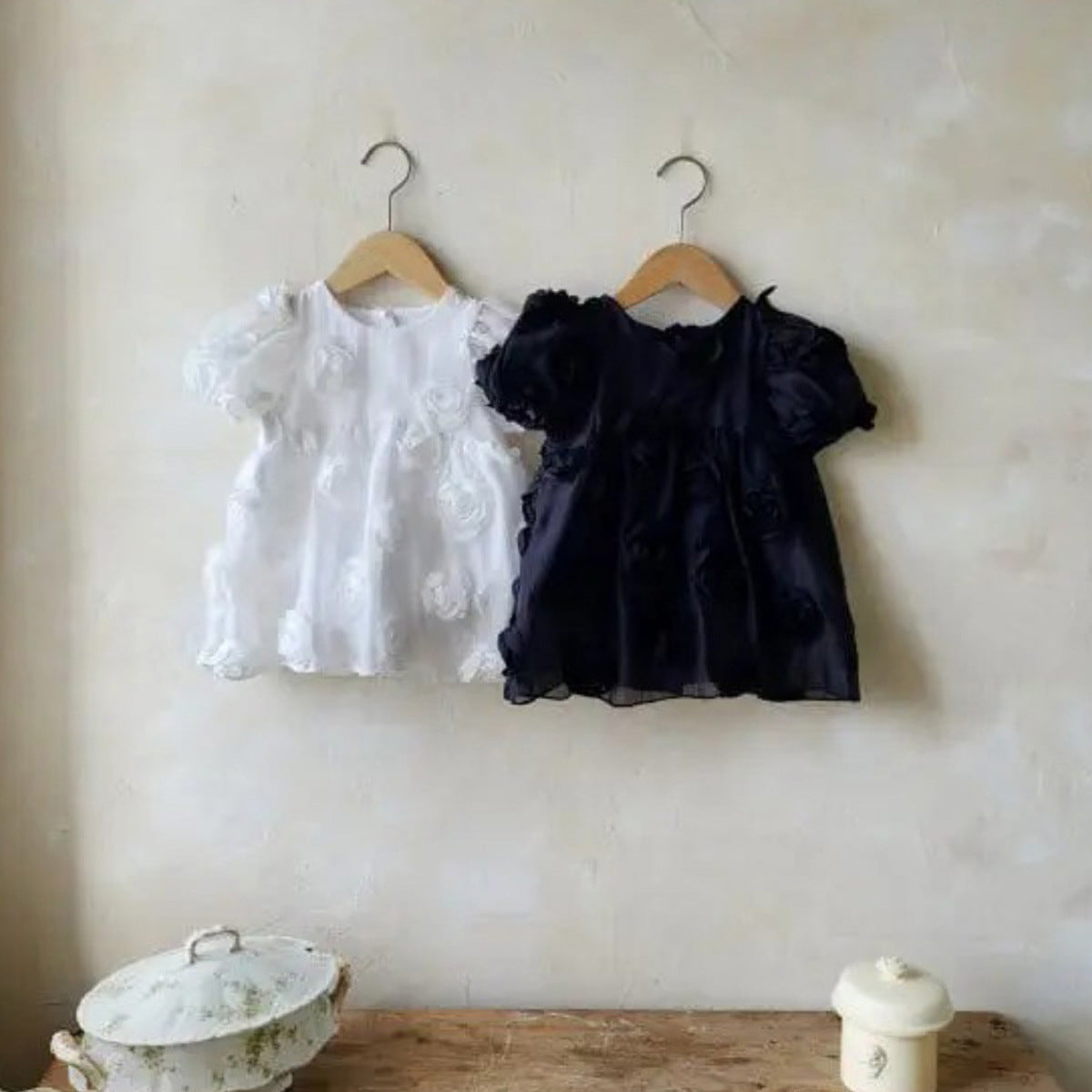 Summer Hot Selling Baby Kids Girls Short Sleeves Flowers Pattern Solid Color Princess Dress, MyKids-USA®, Baby & Toddler Dresses, MyKids-USA - - - - - - -