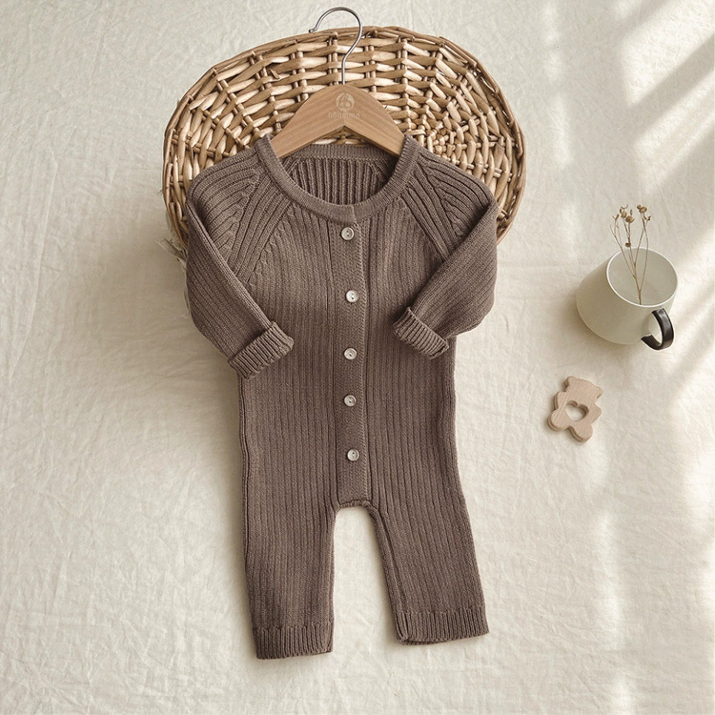 Autumn Arrival Baby Unisex Long Sleeves Solid Color Knitted Rompers, MyKids-USA®, Baby One-Pieces, MyKids-USA - Size/Age - 66 (3-6M) - Color - Coffee - - - TR2512251251-B.