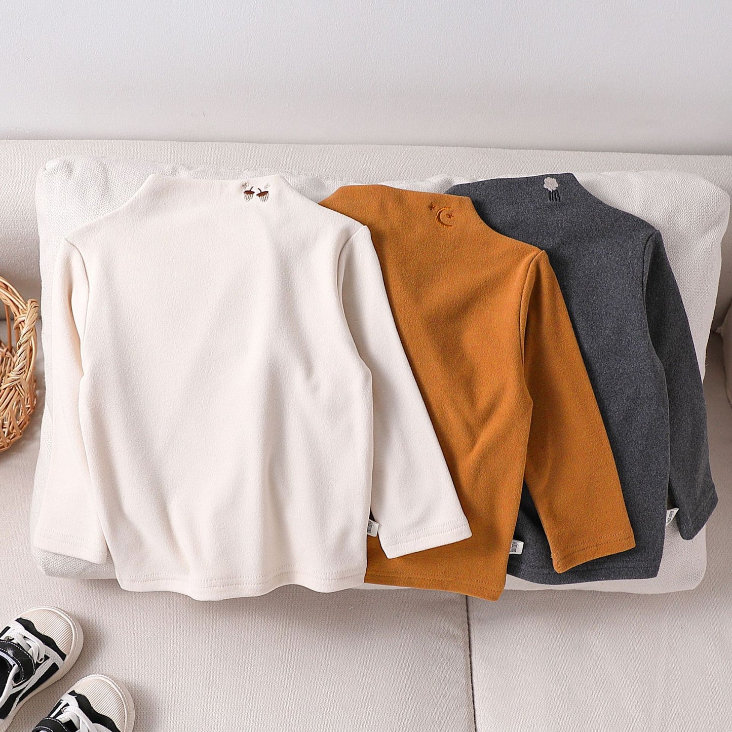 Autumn and Winter Arrival Baby Kids Unisex Embroidered Pattern Turtle Neck Long Sleeves Top, MyKids-USA®, Shirts, MyKids-USA - - - - - - -