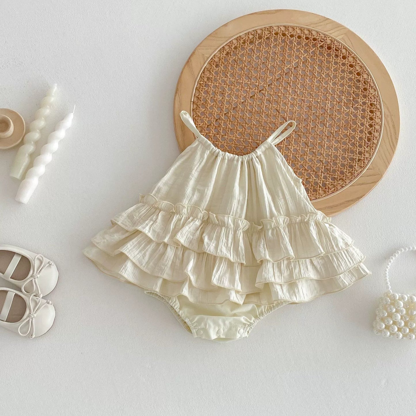 Summer Arrival Baby Girls Apricot Sleeveless Plain Dress Design Strap Onesies, MyKids-USA®, Baby One-Pieces, MyKids-USA - - - - - - -