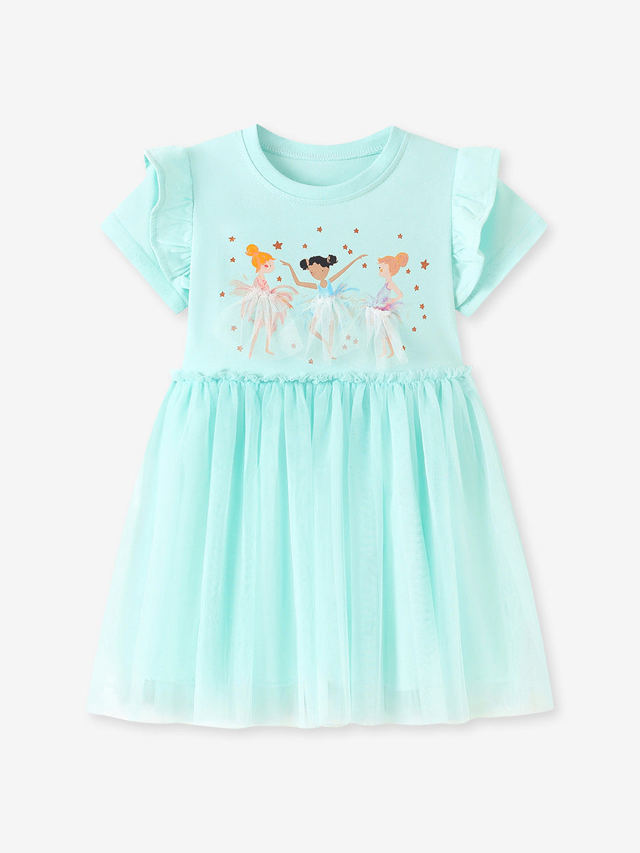 Summer Arrival Cartoon and Stars Pattern Short Sleeves Dress for Stylish Girls, MyKids-USA®, Baby & Toddler Dresses, MyKids-USA - - - - - - - .