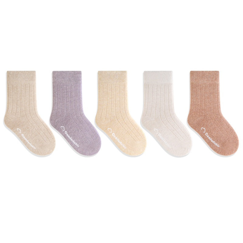 Spring and Autumn Arrival Baby Kids Unisex Breathable Simple Letters Pattern Socks 1 Lot=5-Pair Set
