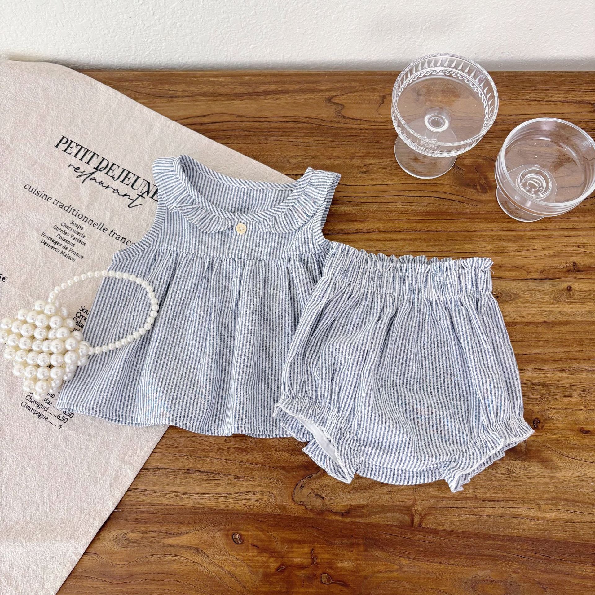 Summer Baby Kids Casual Striped Sleeveless Top Vest with Shorts