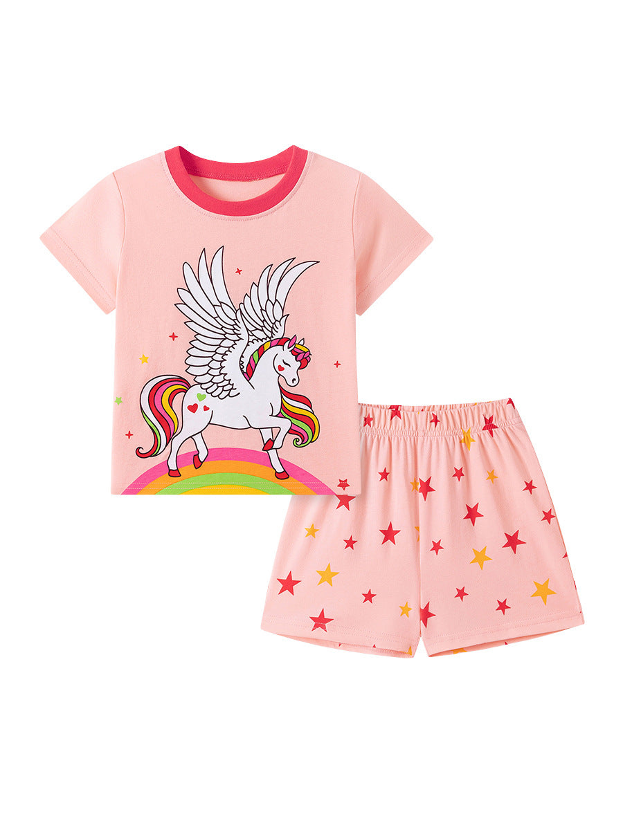 Summer Hot Selling Baby Kids Girls Short Sleeves Unicorn Cartoon Pattern T-shirt and Shorts Clothing Set, MyKids-USA®, Baby & Children's Outfits, MyKids-USA - - - - - - - .