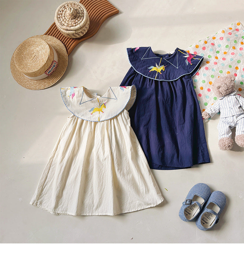 Summer Arrival Baby Kids Girls Sleeveless Unicorns Pattern Embroidered Dress, MyKids-USA®, Baby & Toddler Dresses, MyKids-USA - - - - - - -