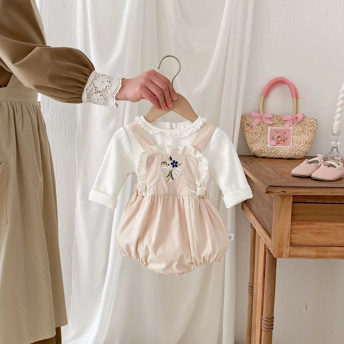 Autumn Arrival Baby Kids Girls Sleeveless Flowers Embroidery Strap Onesies Overalls and White Shirt Clothing Set, MyKids-USA®, Baby & Toddler Outfits, MyKids-USA - - - - - - -