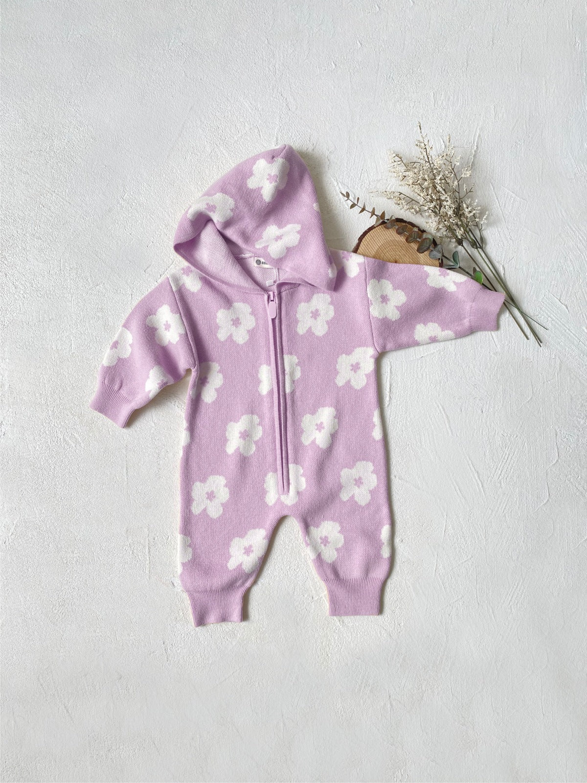 Autumn and Spring Arrival Baby Girls Long Sleeves Floral Zip-up Rompers, MyKids-USA®, Baby One-Pieces, MyKids-USA - Size/Age - 66 (3-6M) - Color - Purple - - - TR2512251314-C.